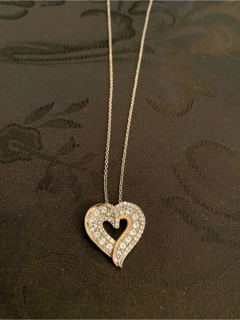 Sparkling Sterling Silver Heart Pendant Necklace in Silver and Rose Gold